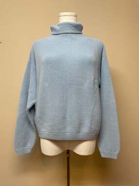 Belford Women’s 100% Cotton Ribbed Turtleneck Sweater Pastel Blue Chunky Knit